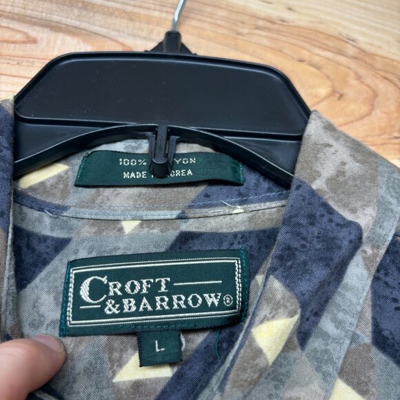 Vintage Rayon Shirt Mens Large Button Up Short Sleeve Geometric Croft & Barrow - Picture 3 of 11